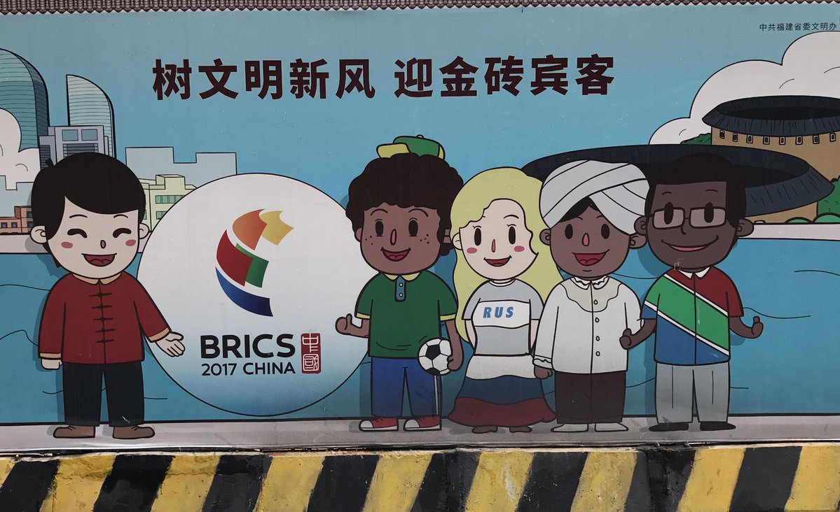 Banner for BRICS summit in Xiamen: Xi, Temer, Modi, Zuma, not Putin, but some blonde from Russia 