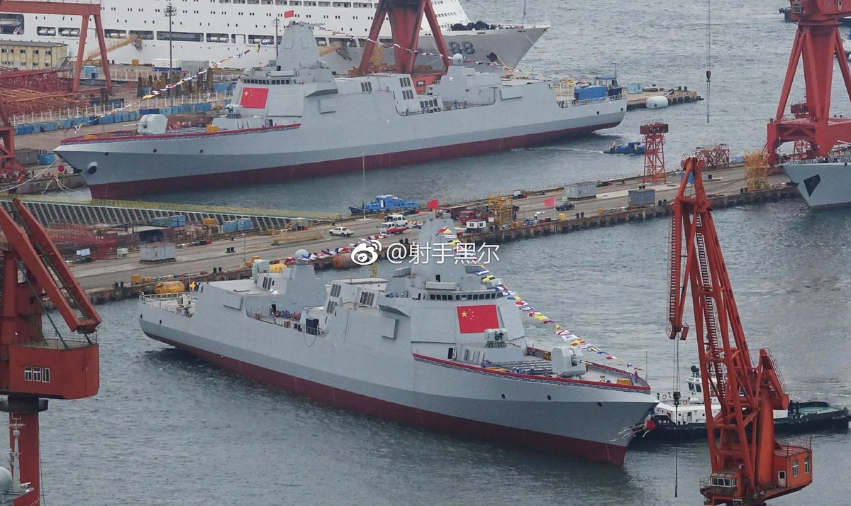 Two new 055 destroyers launched today at the same time