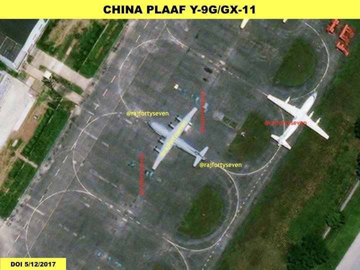 China PLAAF ELINT special comprehensive jamming aircraft Y9G GX11 Notice rectangularandoval panels along fuselage sides+vertical tail plate antenna. Likely to be used for theater suppression tasks. Recent reports indicate deployment at Tuchengzi.   