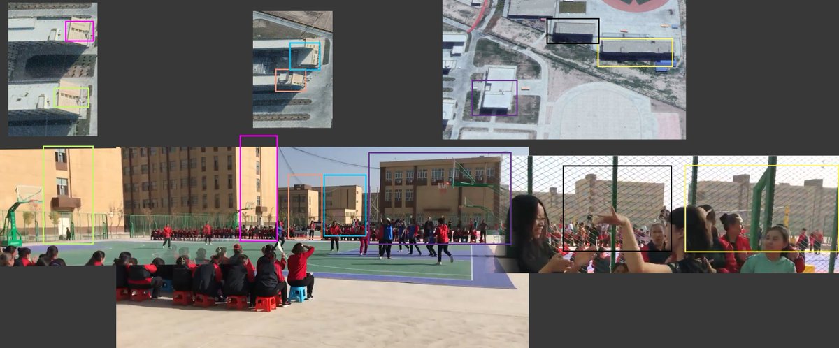 Recent footage filmed by The Global Times (showing a political Re-education Camp in Xinjiang is located at 39.454351, 76.107988. The basketball 'courts' are merely mats and there for propaganda purposes (usually they are at a nearby school: 39.44, 76.09)   