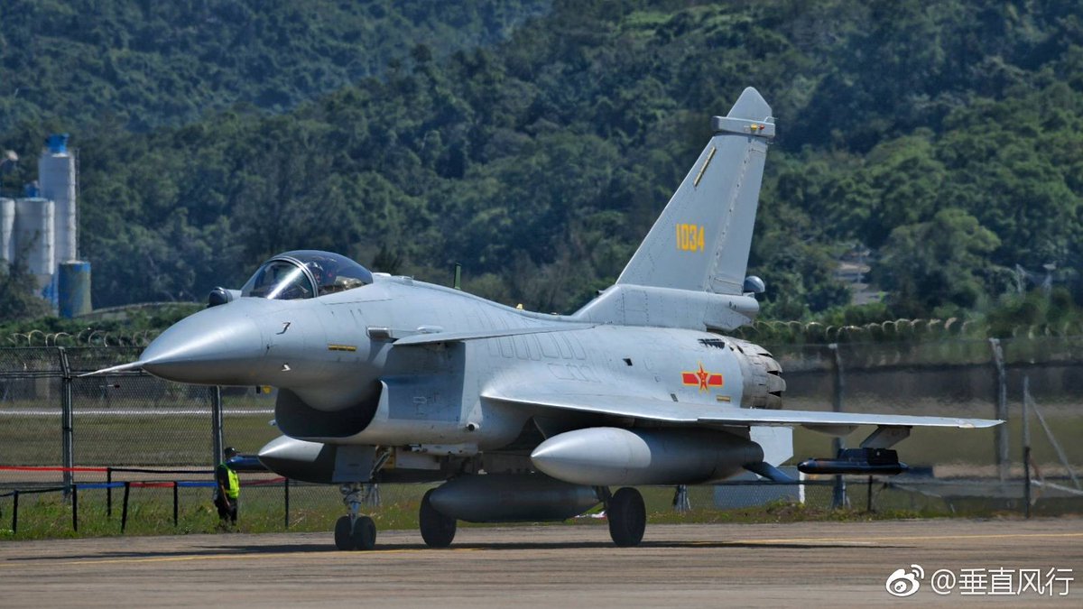 Probably the first major surprise arrived the Zhuhai this morning: the J-10B prototype 1034 modified to a TVC-testbed.   