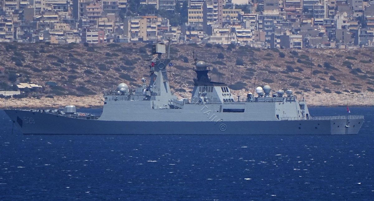 PLA (China) Navy project 054A frigate Zhousan 529 anchored at Piraeus/Greece. 08/2016. 
