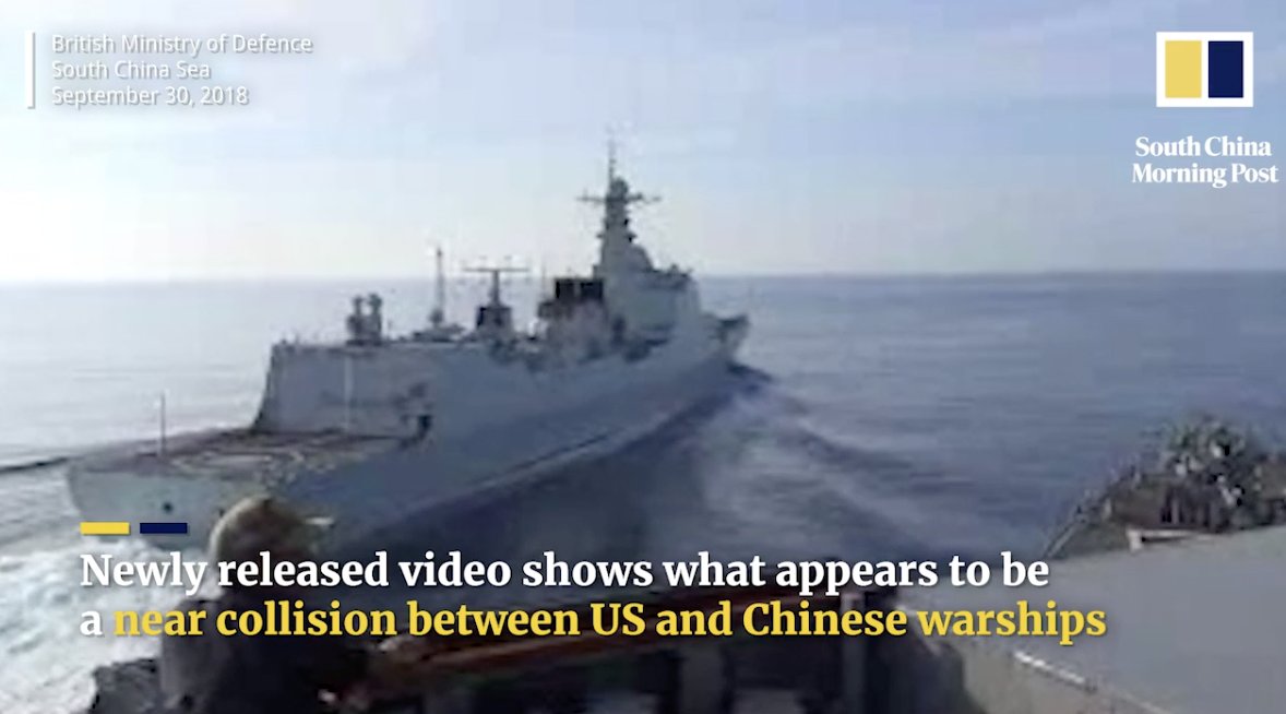 New video shows just how close U.S. and Chinese warships came to colliding in South China Sea (close.) Chinese warship warns of consequences if U.S. vessel didn't change course, U.S. responds: We are conducting innocent passage.     