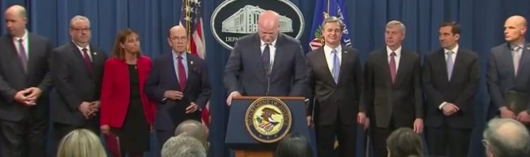 Acting US Attorney General @MattWhitaker46 announcing 10 federal crimes against two affiliates of China telecom giant @Huawei.   