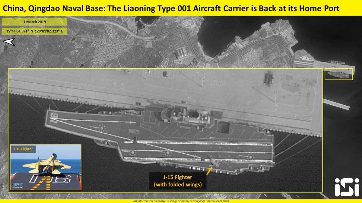 China: The Liaoning Aircraft carrier has returned to Qingdao base probably for operational duties after maintenance works at Dalian Shipyard. ISI Space   