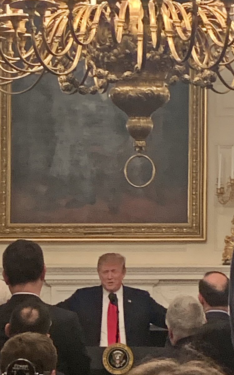 At conclusion of his remarks to @NatlAssnAttysGn in the @WhiteHouse State Dining Room, @POTUS declined to respond to a reporter's question about whether a trade deal has been reached with China.   