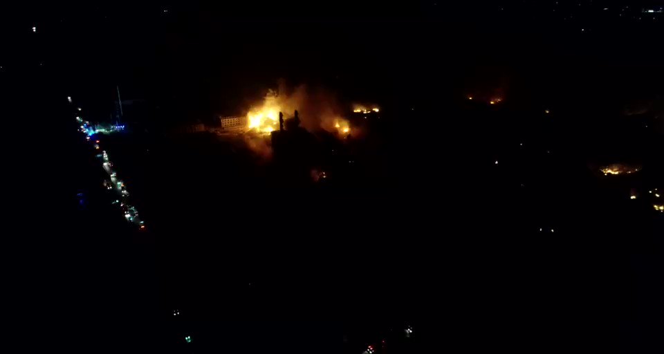 Aerial view of the ongoing fire at industrial park in Yancheng, E China's Jiangsu Province (Video/ People's Daily)   