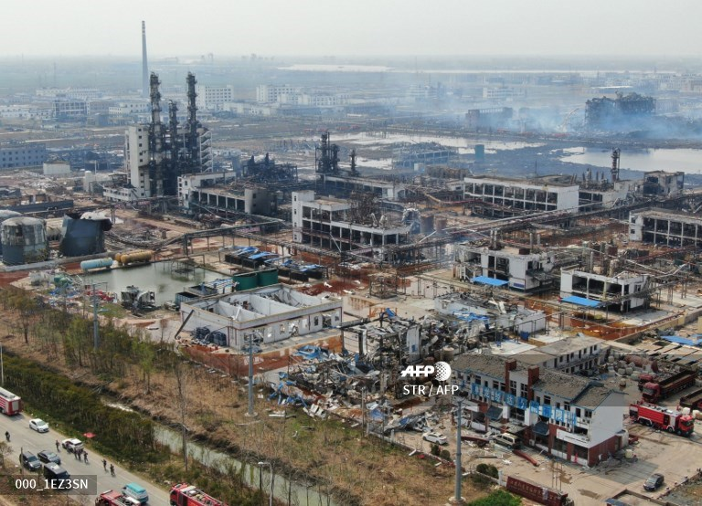Aftermath image of chemical plant explosion in China.