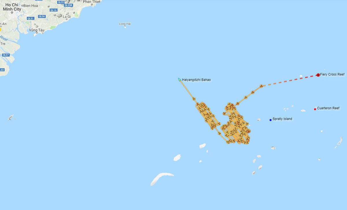 Looks like the Haiyang Dizhi 8 is expanding its survey to an area much closer to Vietnam's coast. Graphic shows all operations since 13 August
