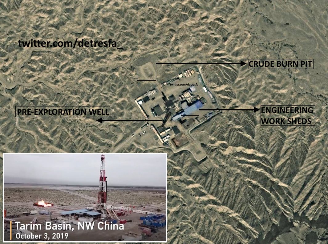 China's announces the discovery of a gas field with an estimated reserve of 115.3 billion cubic meters in Xinjiang  Commercially acquired satellite images show the 7,880m pre-exploration well sitting 400 km north of Aksaichin