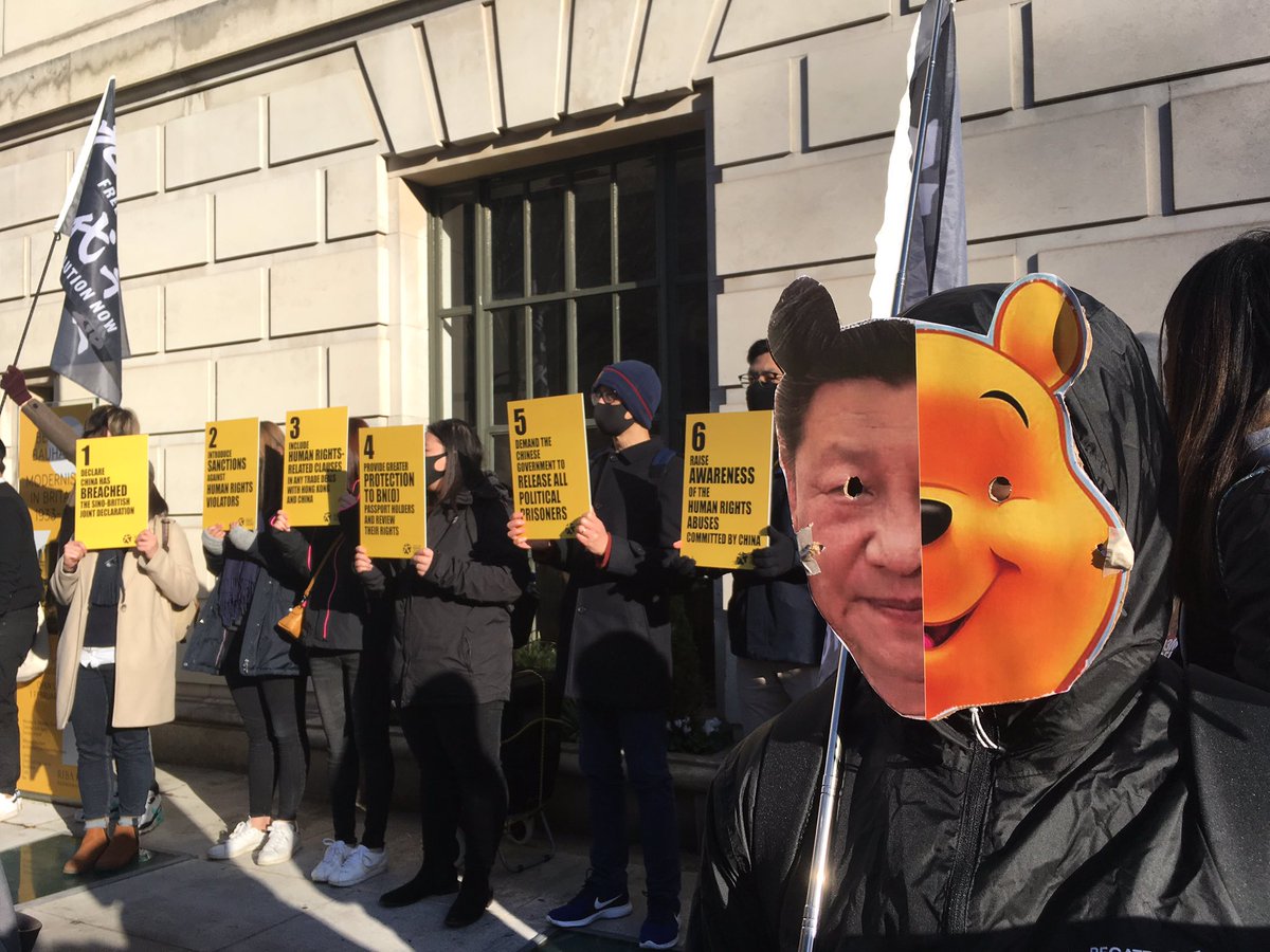 Hundreds gather outside Chinese embassy in London to protest against China's treatment of Hongkongers and Uygurs