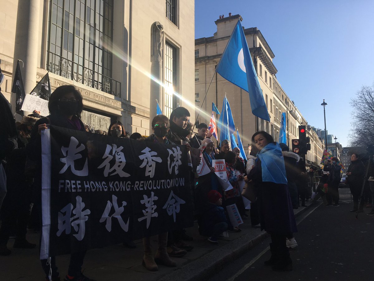 Hundreds gather outside Chinese embassy in London to protest against China's treatment of Hongkongers and Uygurs