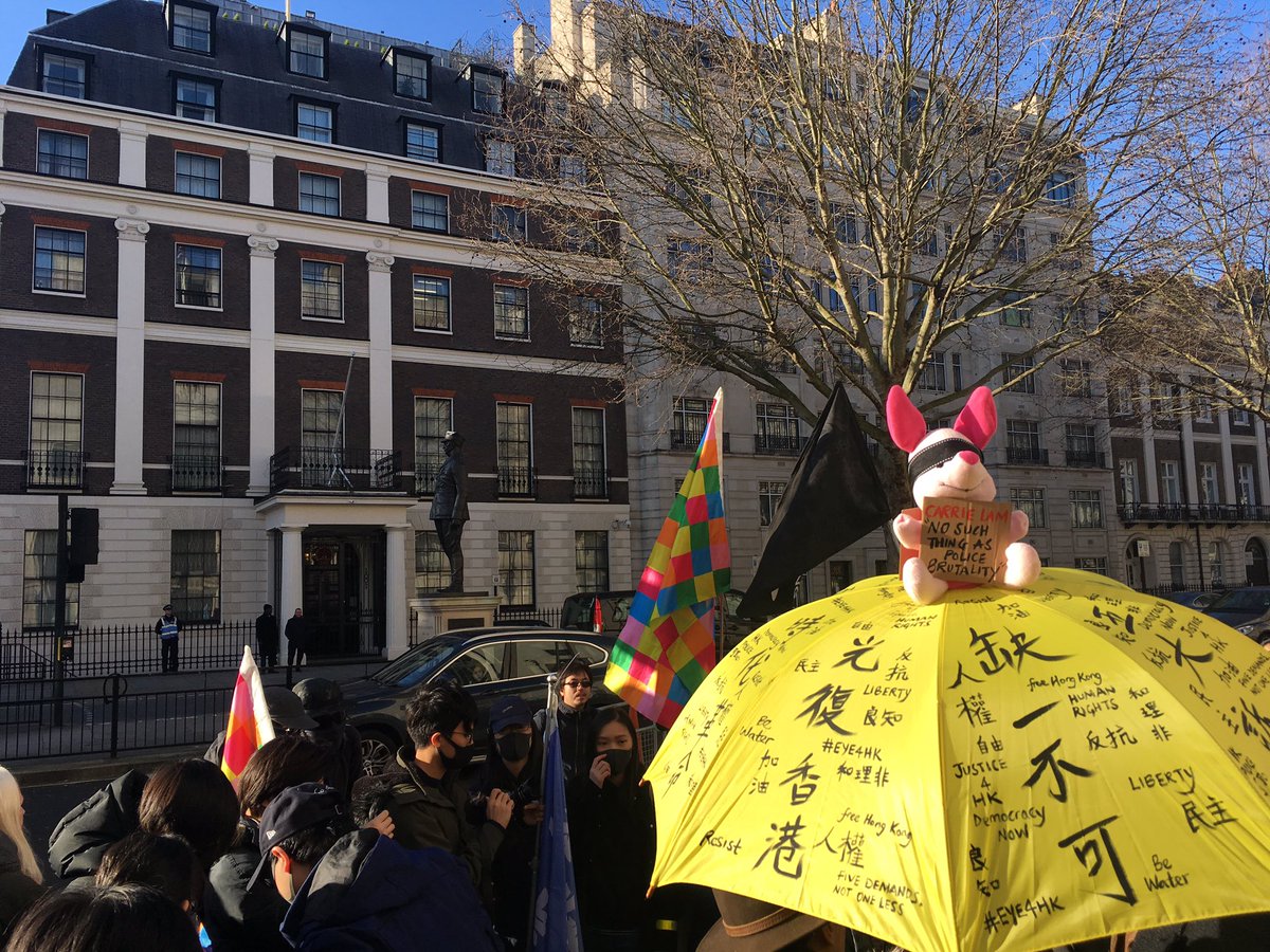 Hundreds gather outside Chinese embassy in London to protest against China's treatment of Hongkongers and Uygurs