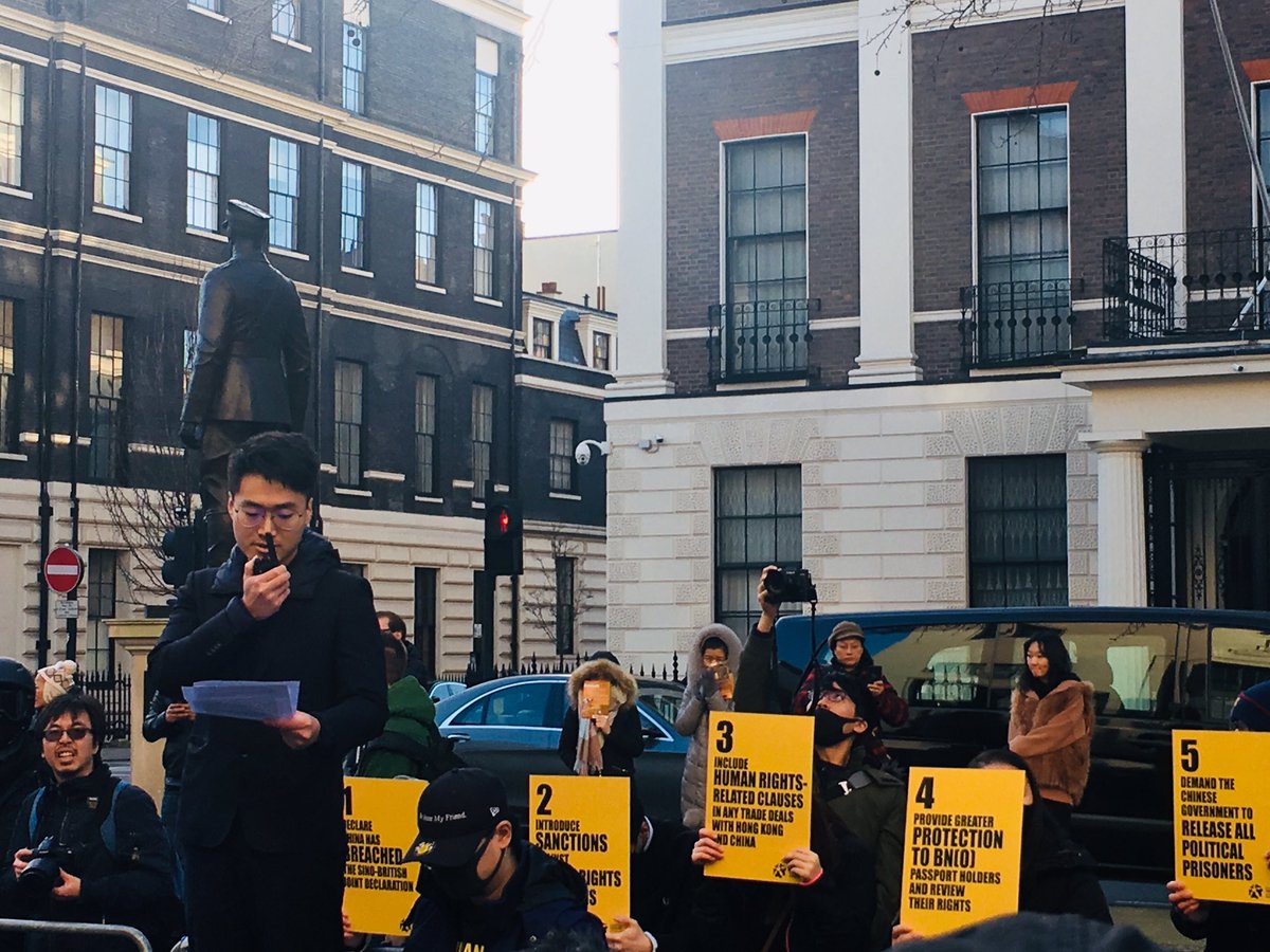 Simon Cheng, former staff of British consulate in HK who was briefly detained in mainland China, appeared in the rally. He has previously cut off ties with his family in HK, citing the harassment they've endured online. He decries systematic state suppression of human rights