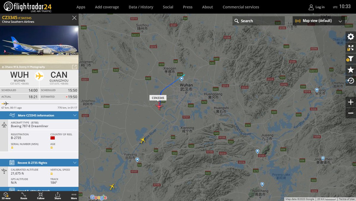 China Southern Airlines flight CZ3345 departed Wuhan it seems that some departures from the airport are being authorized