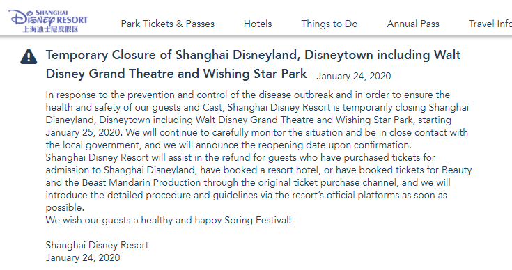 Shanghai Disney Resort closes from Saturday till further notice