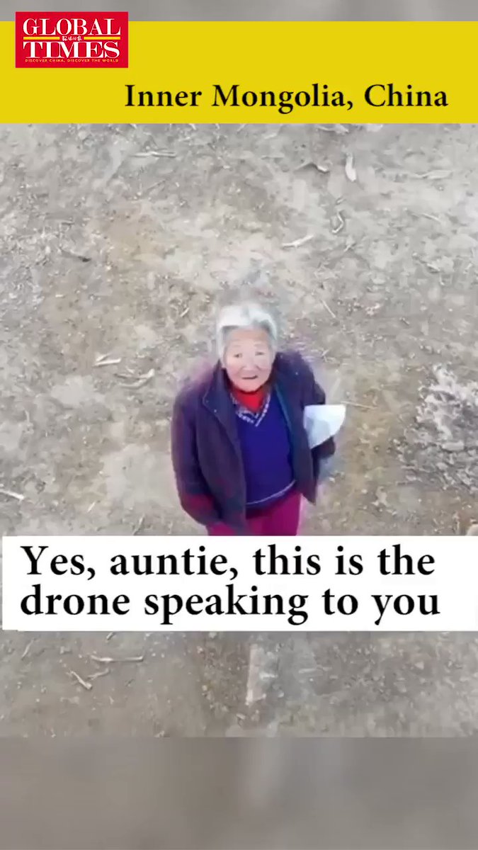 Chinese government is using drones to patrol streets and notify people about coronavirus outbrake with loudspeakers in Inner Mongolia