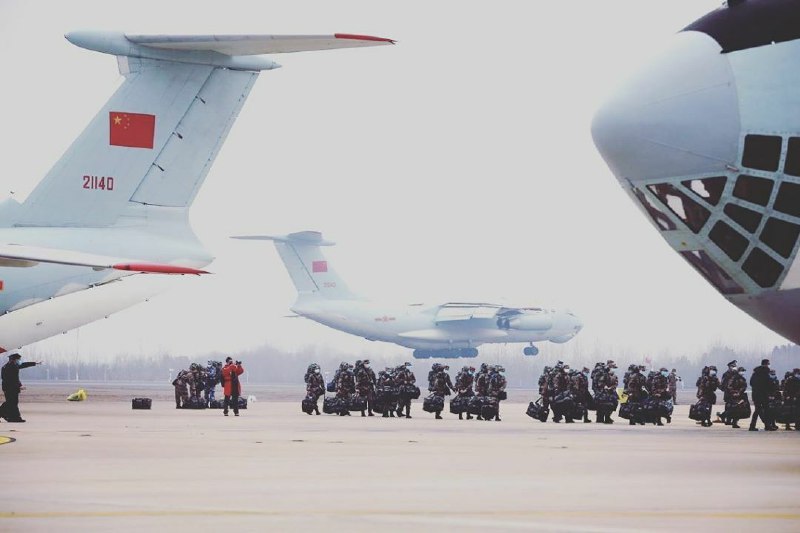 Heavy military deployment at Wuhan airport