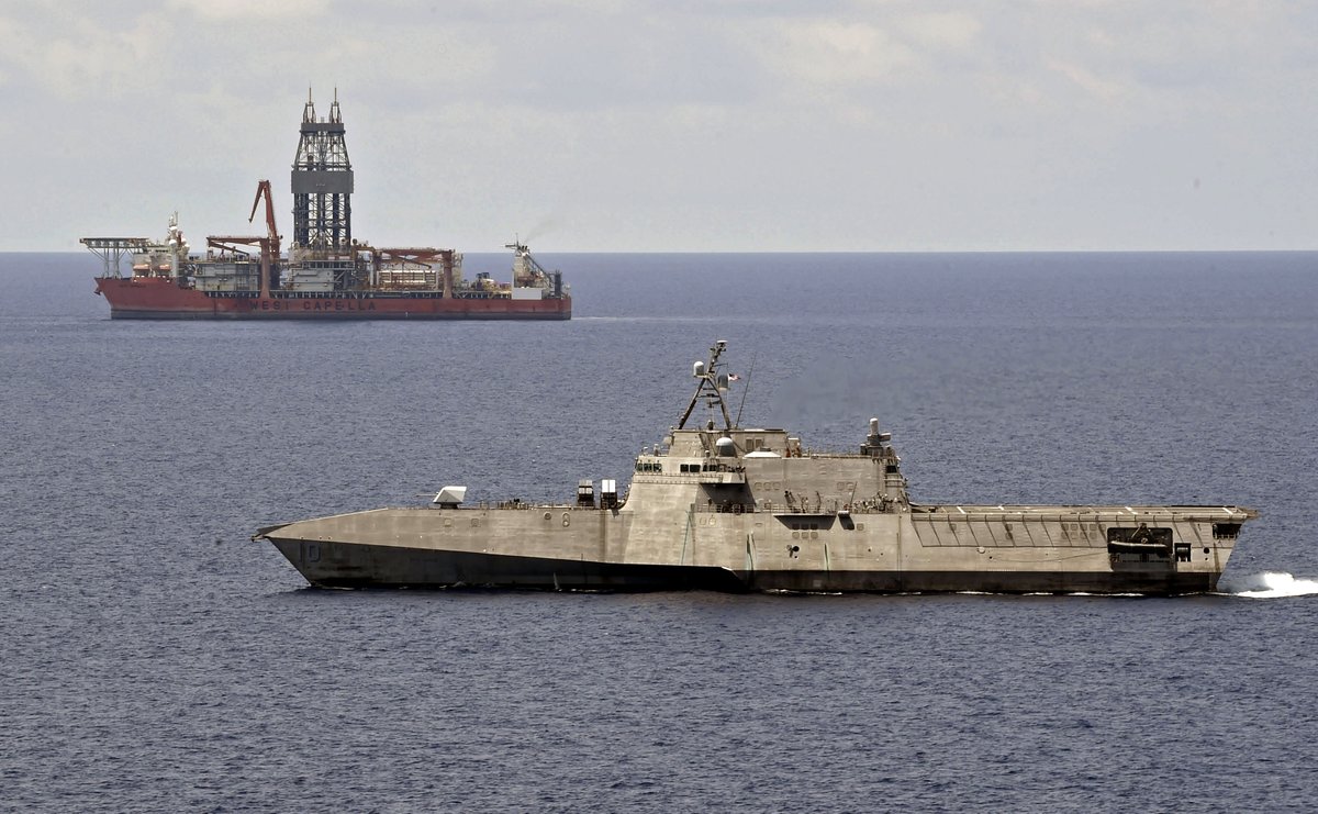 Days after making a point of sending littoral combat ship MONTGOMERY LCS8 to patrol around the WEST CAPELLA drillship in the South China Sea, US Navy's 7th Fleet sends in GABRIELLE GIFFORDS LCS10 armed with Naval Strike Missiles 