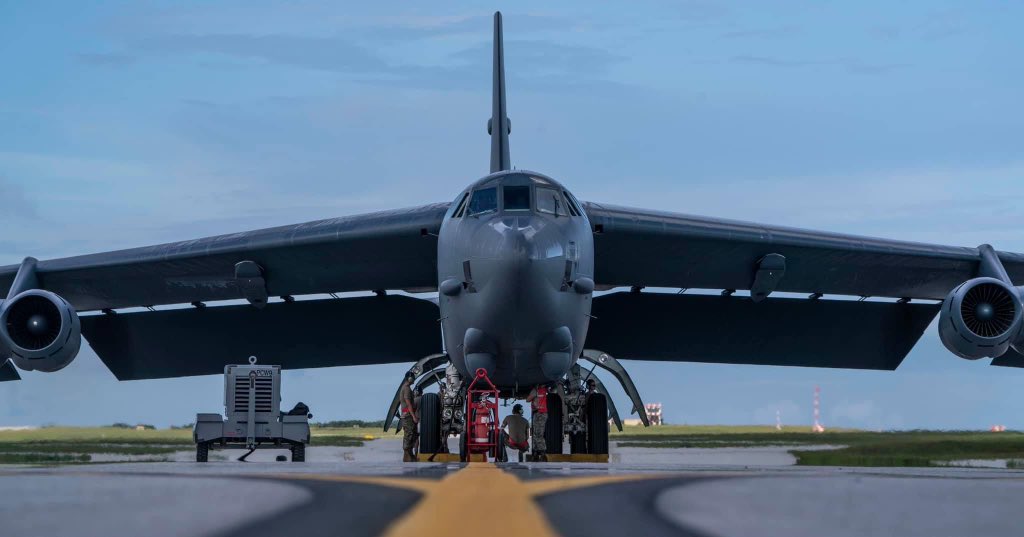 A B52 bomber from Louisiana took off from home station on July 4th and participated in a maritime integration exercise with two aircraft carrier strike groups in the South China Sea before landing at Andersen Air Force Base, Guam