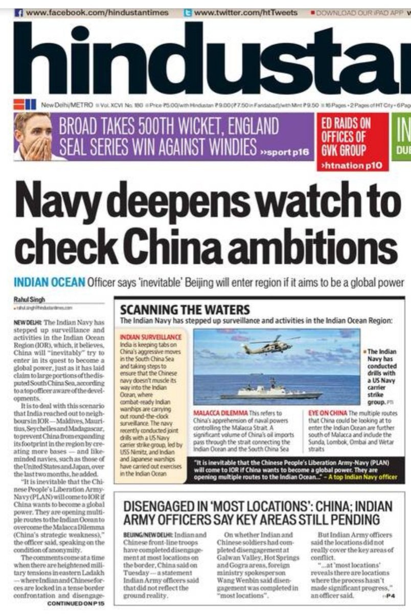It is inevitable that the Chinese People's Liberation Army-Navy (PLAN) will come to IOR if China wants to become a global power. They are opening multiple routes to the Indian Ocean to overcome the Malacca Dilemma, says top Indian military officer