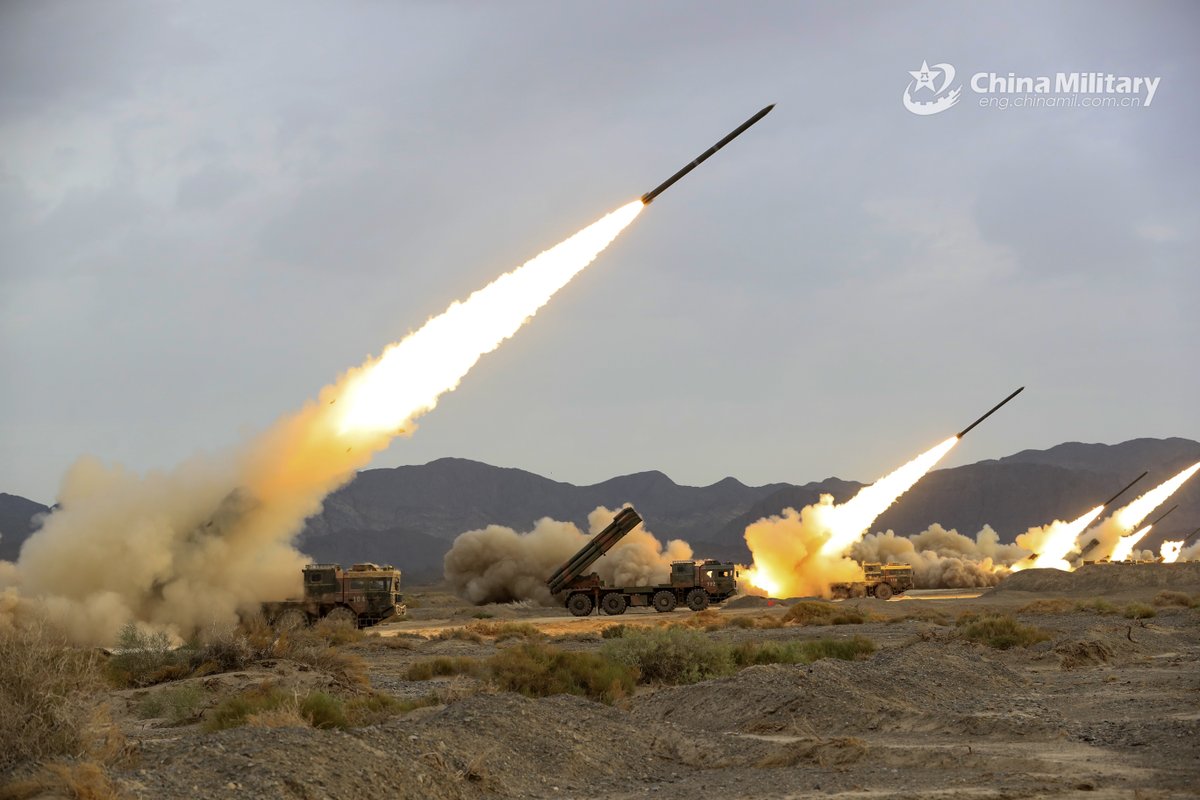 China: Photos documenting long-range multiple launch systems (MLRS) attached to a rocket brigade from the 71st PLA Group during a 24-hour live fire operation in the northern Gobi Desert -West China, July 15, 2020