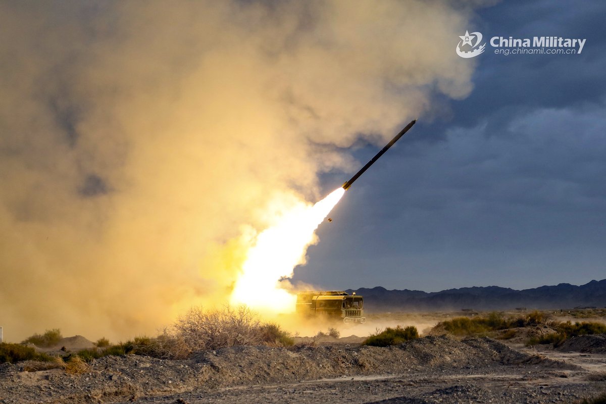 China: Photos documenting long-range multiple launch systems (MLRS) attached to a rocket brigade from the 71st PLA Group during a 24-hour live fire operation in the northern Gobi Desert -West China, July 15, 2020