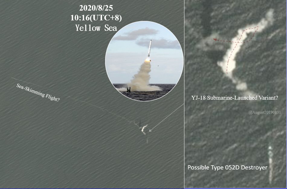 2020/8/25 Possible a YJ-18 Anti-Ship Missile was launched from submarine in the area of Yellow Sea Military Activity—SD0284