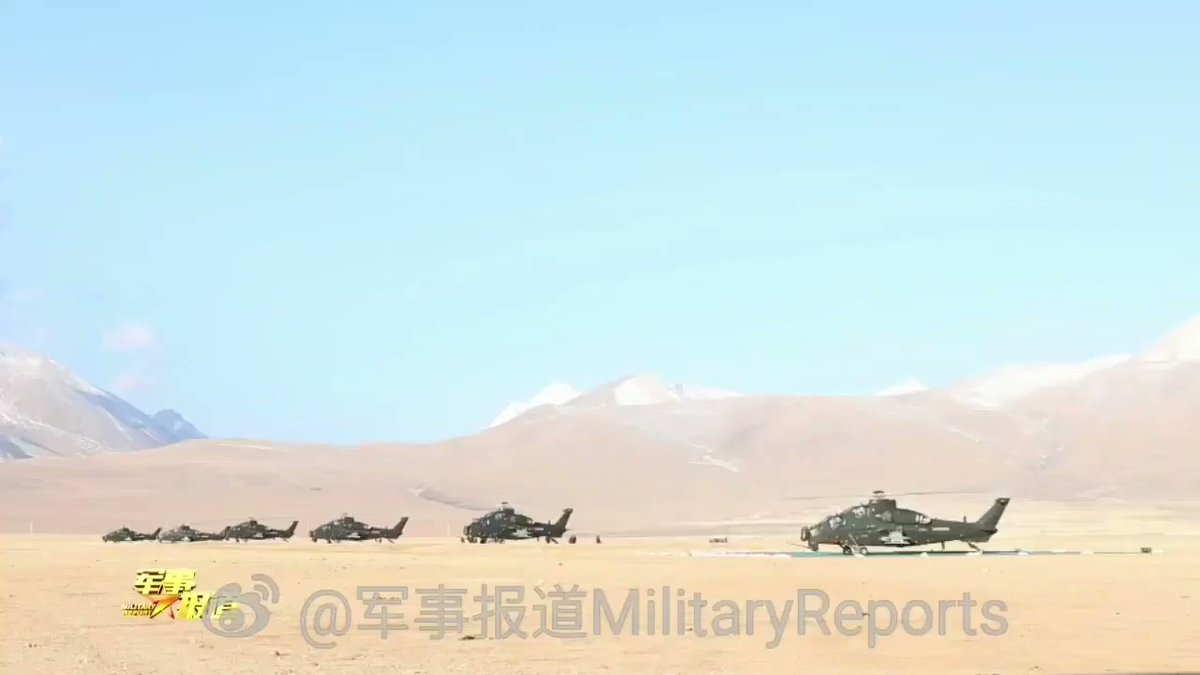 PLA Tibet Military Command Ground Force Aviation Brigade's newly equipped attack helicopters conduct live fire drill at an altitude of 4,000m on the Tibetan plateau