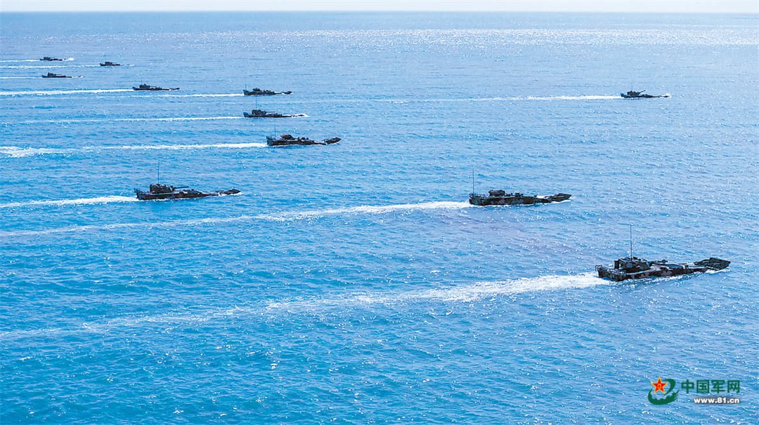 China conducted the 2-day amphibious exercise featured a brigade-sized joint landing force and took place 350km west of Taiwan. PLA aircraft, warships, helicopters, drones, armored vehicles, and civilian ferries (loaded with  ground forces) participated